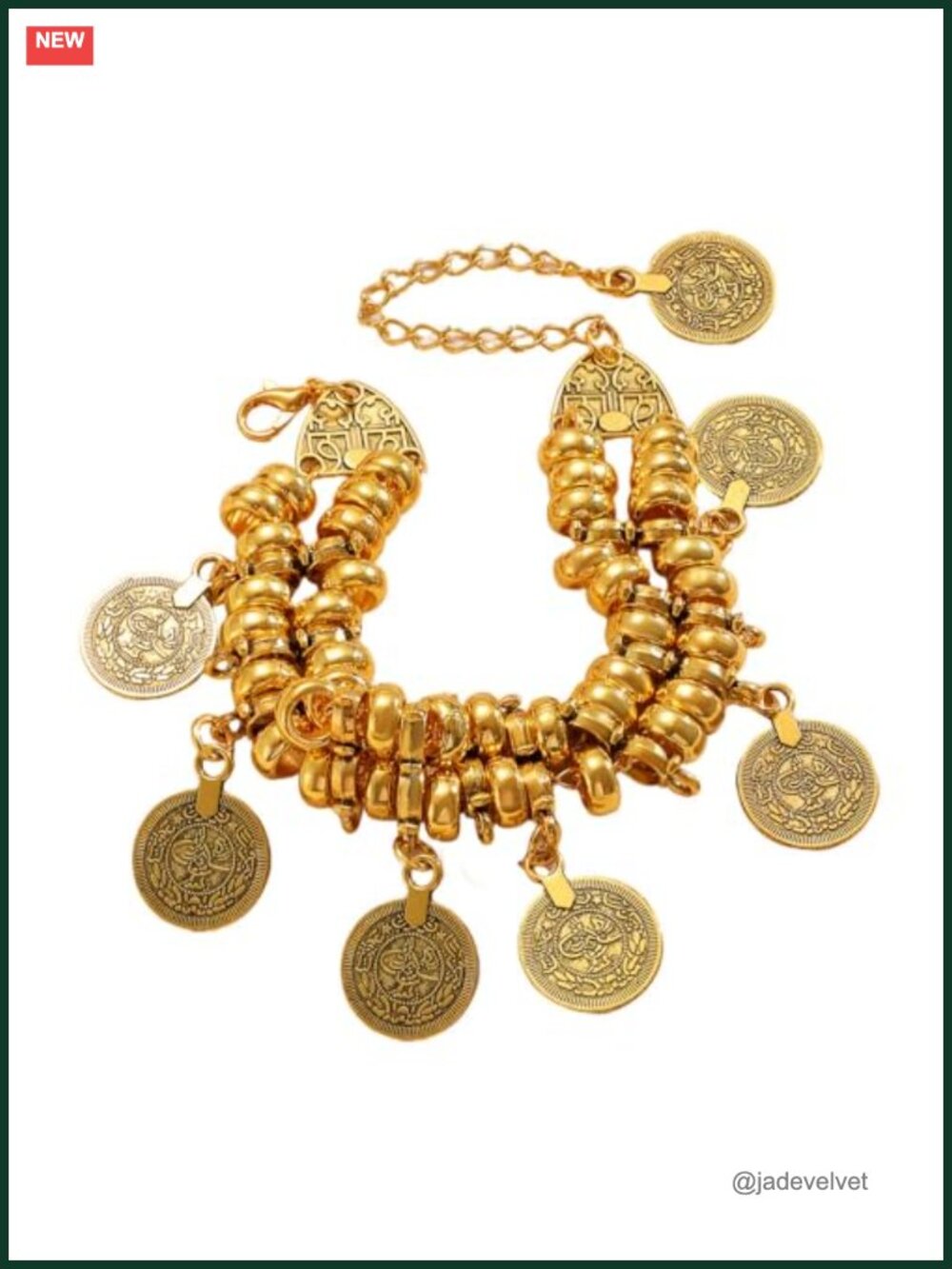 Boho Coin Bracelet Earrings Set Gold Plated Chunky Handcrafted Jewelry